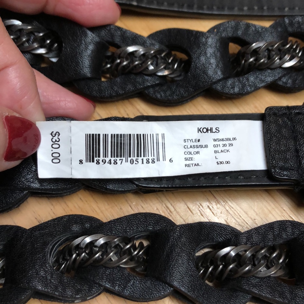 Kohl’s Black Leather Belt Braided with a Chain NWT 37” to 45”